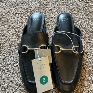 A New Day Black Mules with Gold Accent